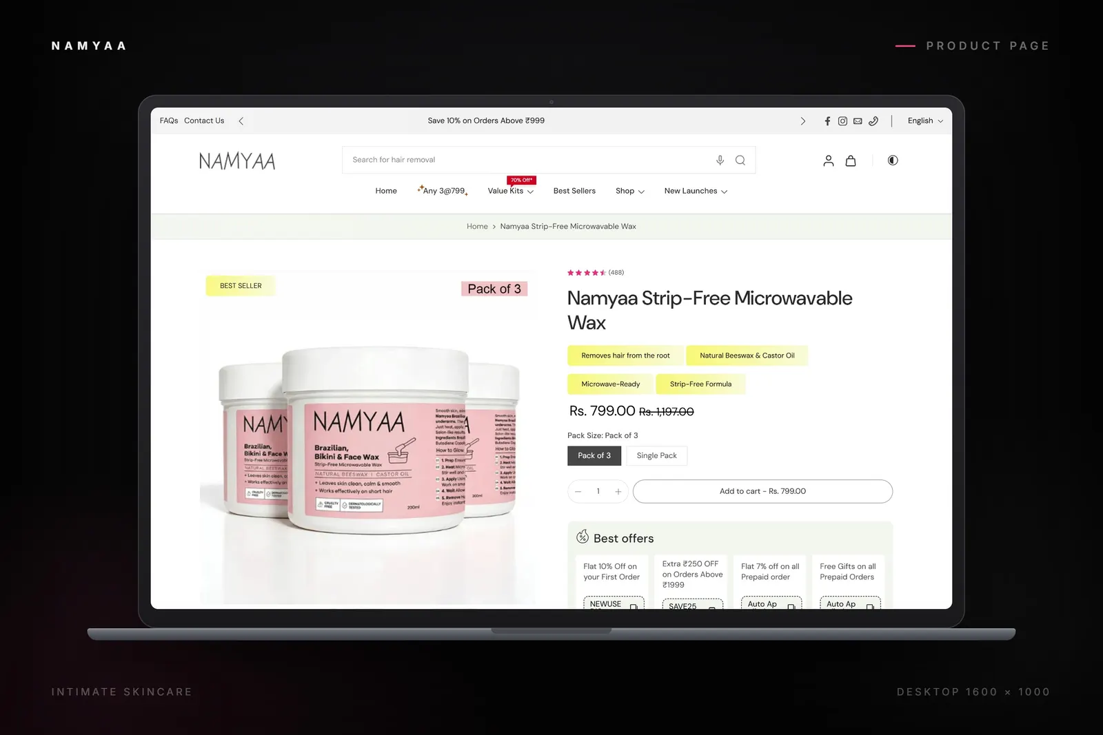 Intimate care product page on a laptop