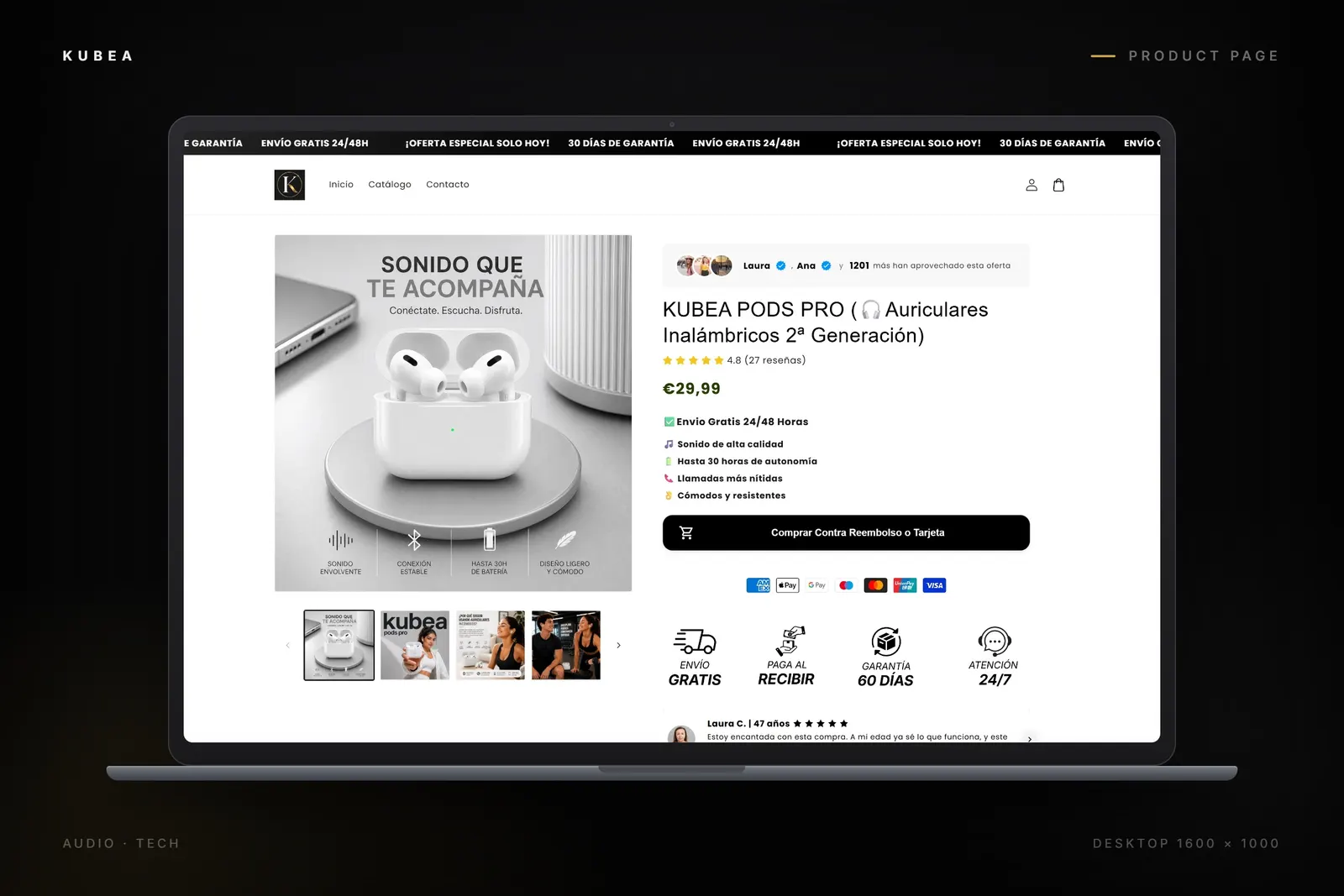 COD funnel product page on a laptop