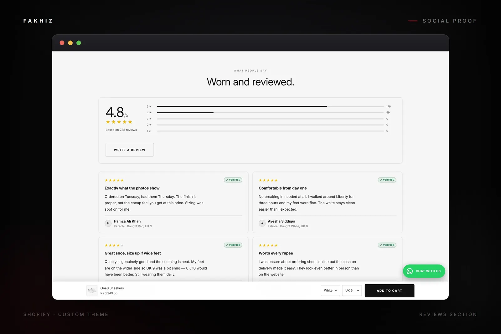 Fakhiz reviews section with its 4.8 rating