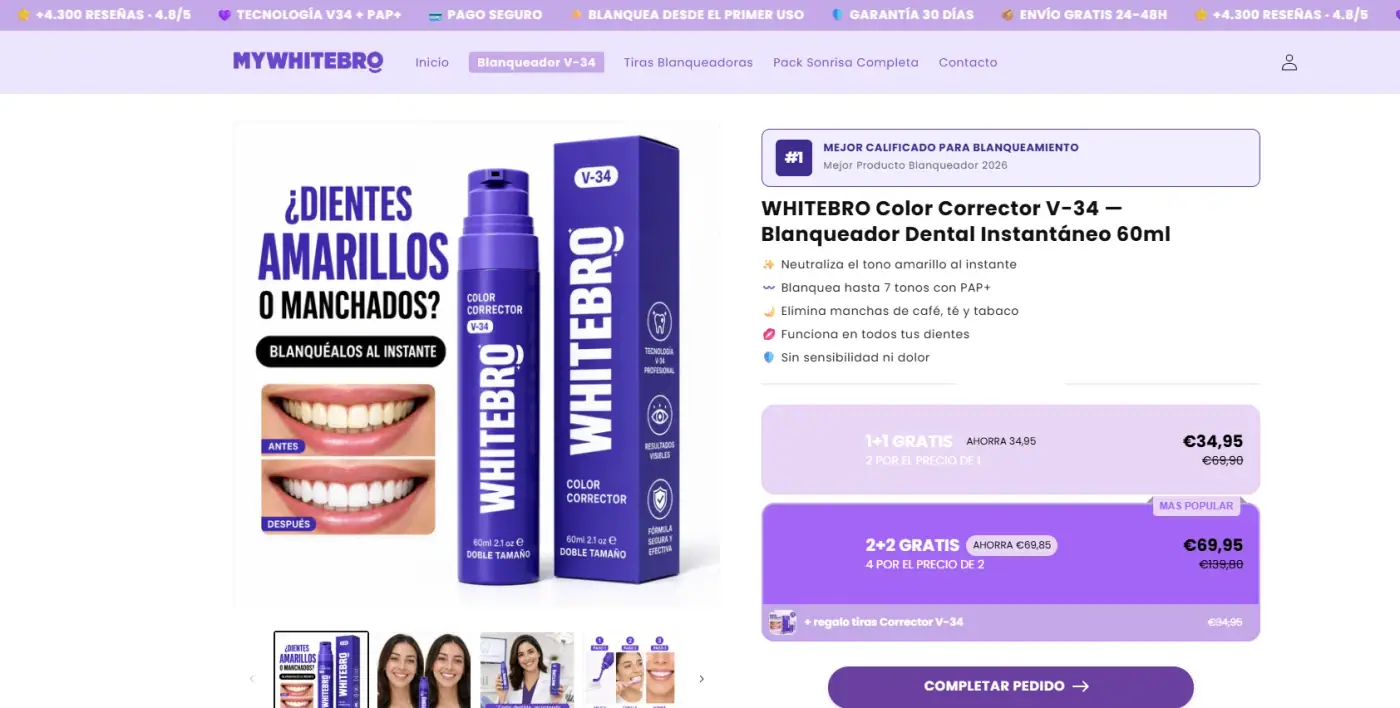 MyWhiteBro product page with bundle offers