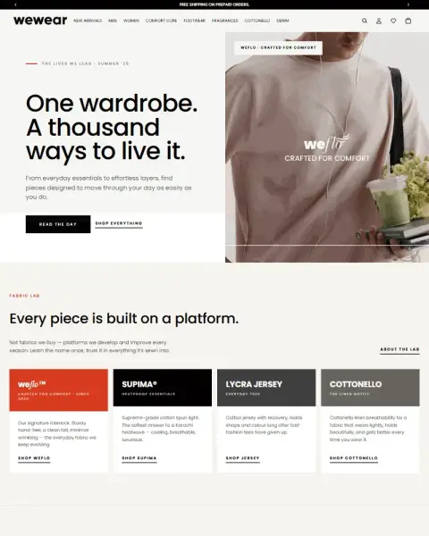 Editorial apparel store full homepage