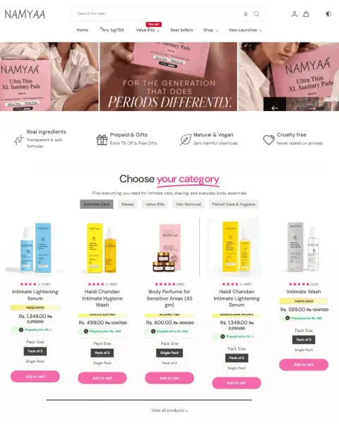 Intimate care store full homepage