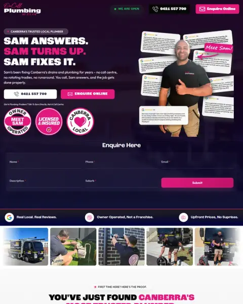 On Call Plumbing full homepage