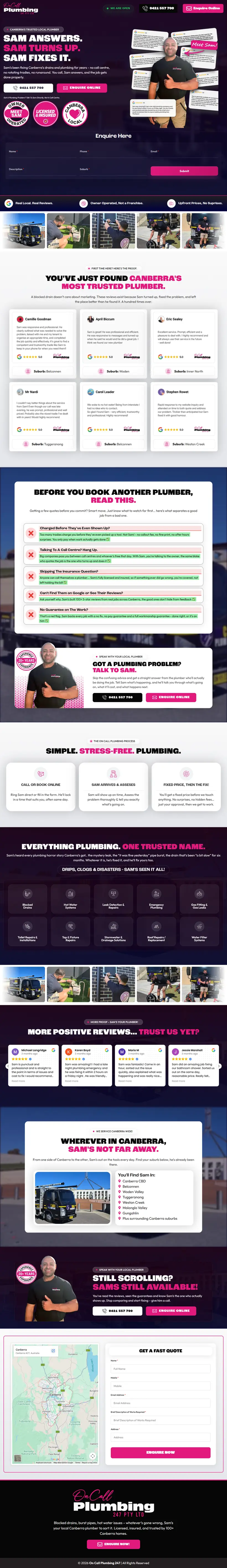 On Call Plumbing full homepage