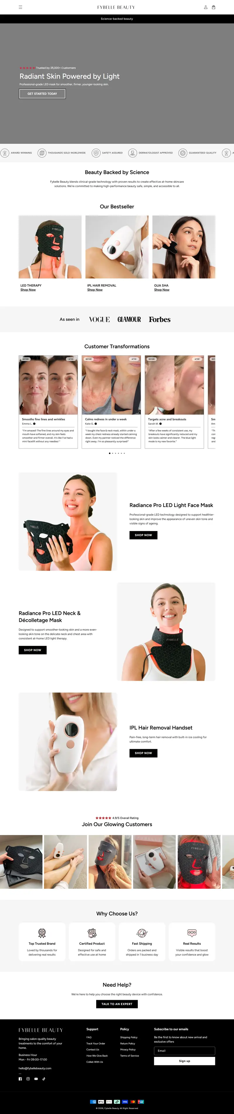Fybelle Beauty full homepage