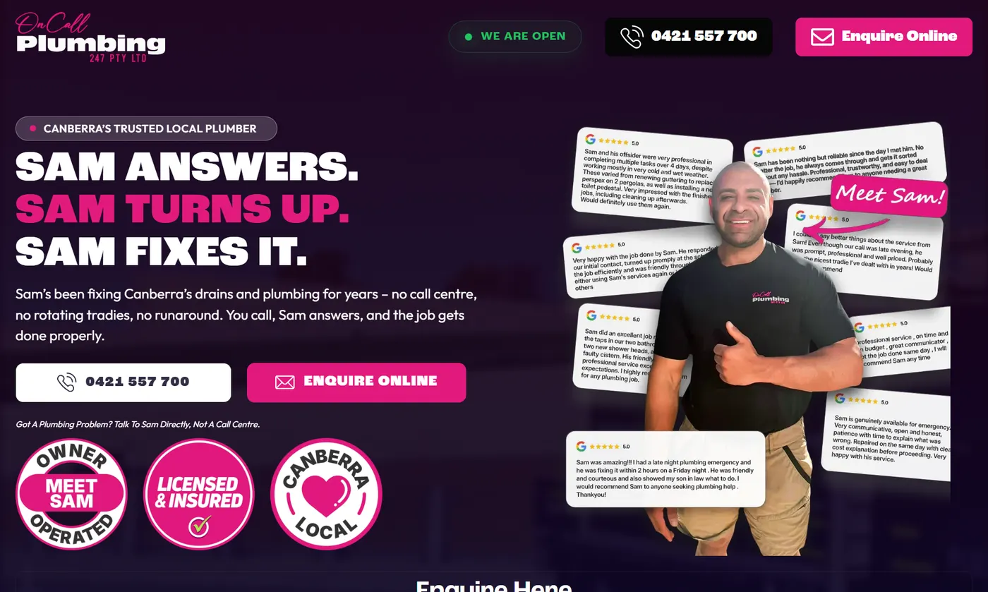 On Call Plumbing homepage