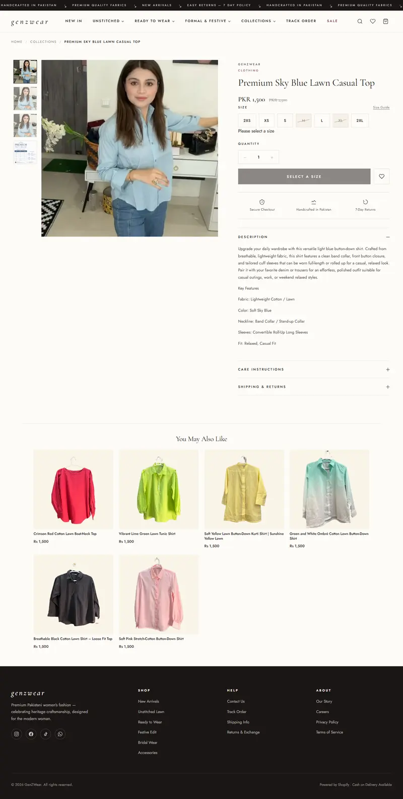 GenZWear lawn top product page