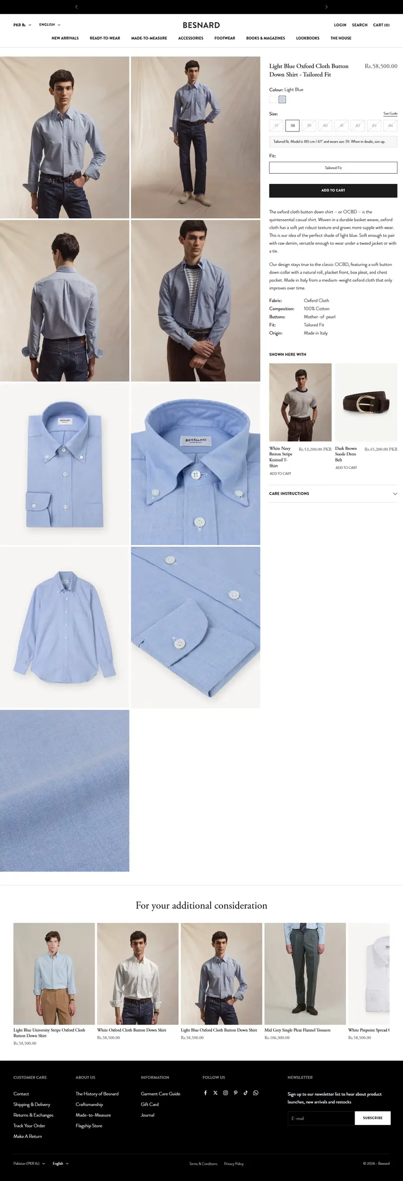 Besnard Oxford shirt product page