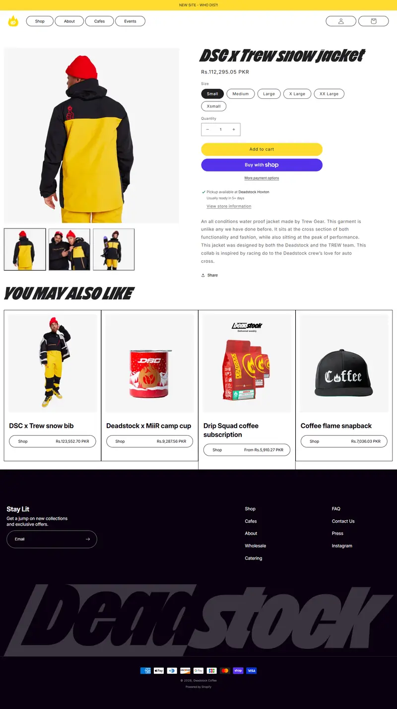 Deadstock Coffee x Trew jacket product page
