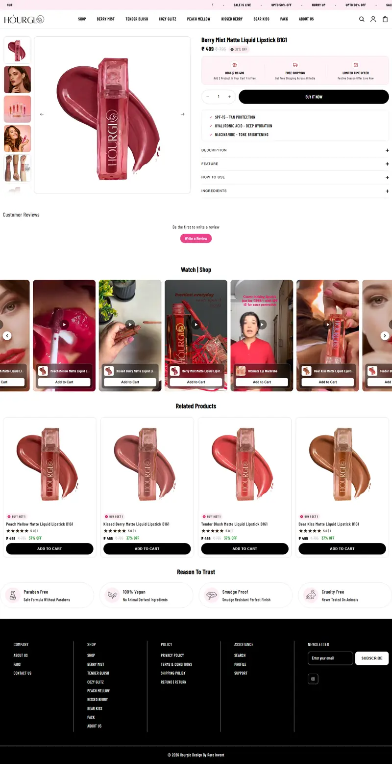 Hourglo liquid lipstick product page