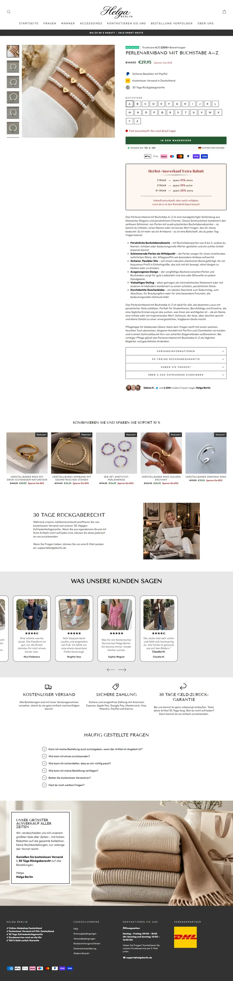 Helga Berlin personalised bracelet product page