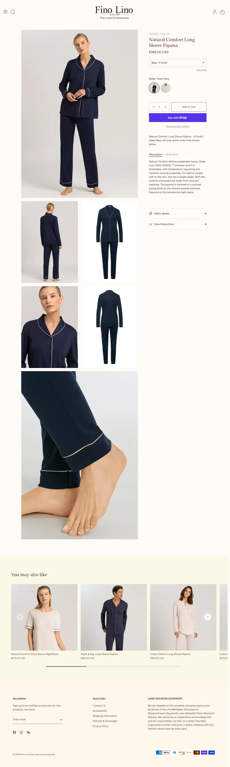 Fino Lino pajama product page