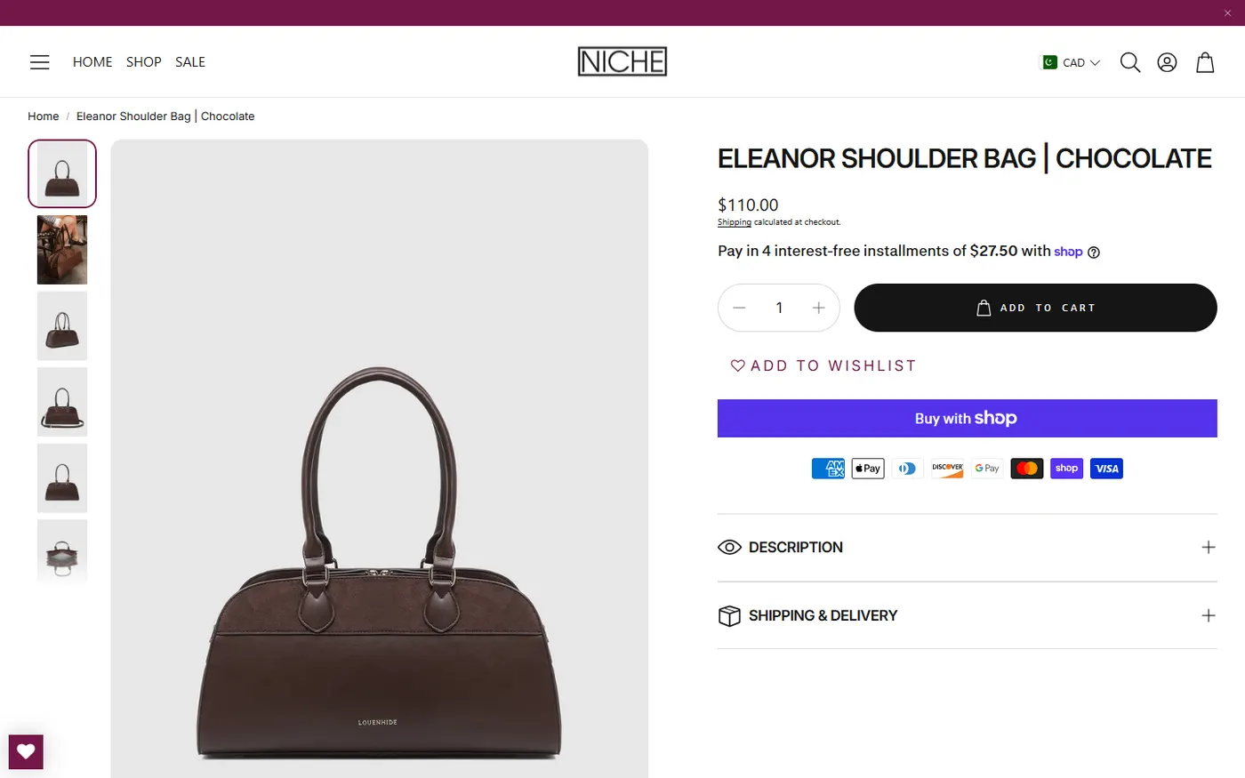 Niche Boutique shoulder bag product page