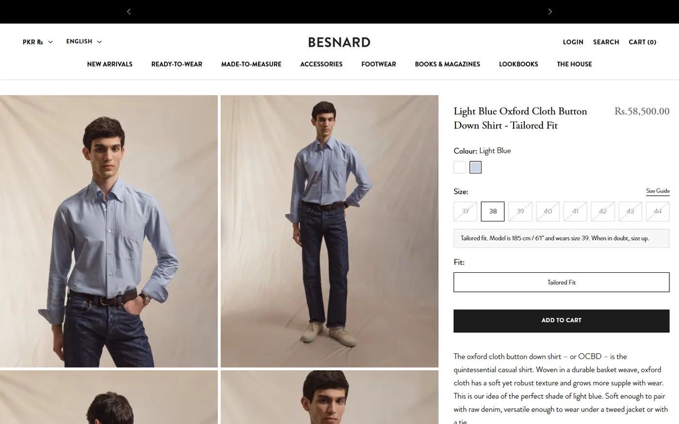 Besnard Oxford shirt product page