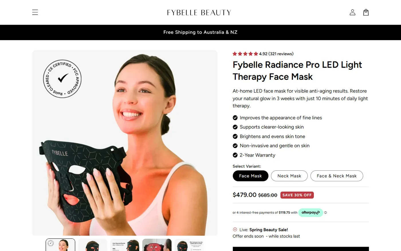 Fybelle Beauty LED face mask product page